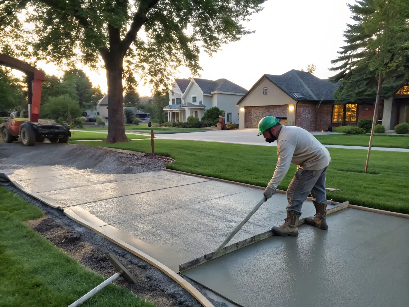 A close-up shot of a craftsman meticulously applying a premium finish to a stamped concrete patio, highlighting the company's commitment to quality assurance.